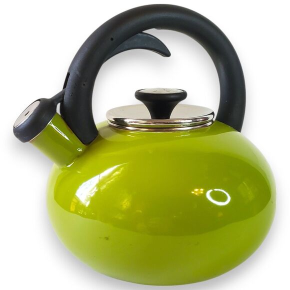 Sur La Table Whistling Tea Kettle - Apple Green Enamel - Preowned / Chipped - Picture 2 of 12